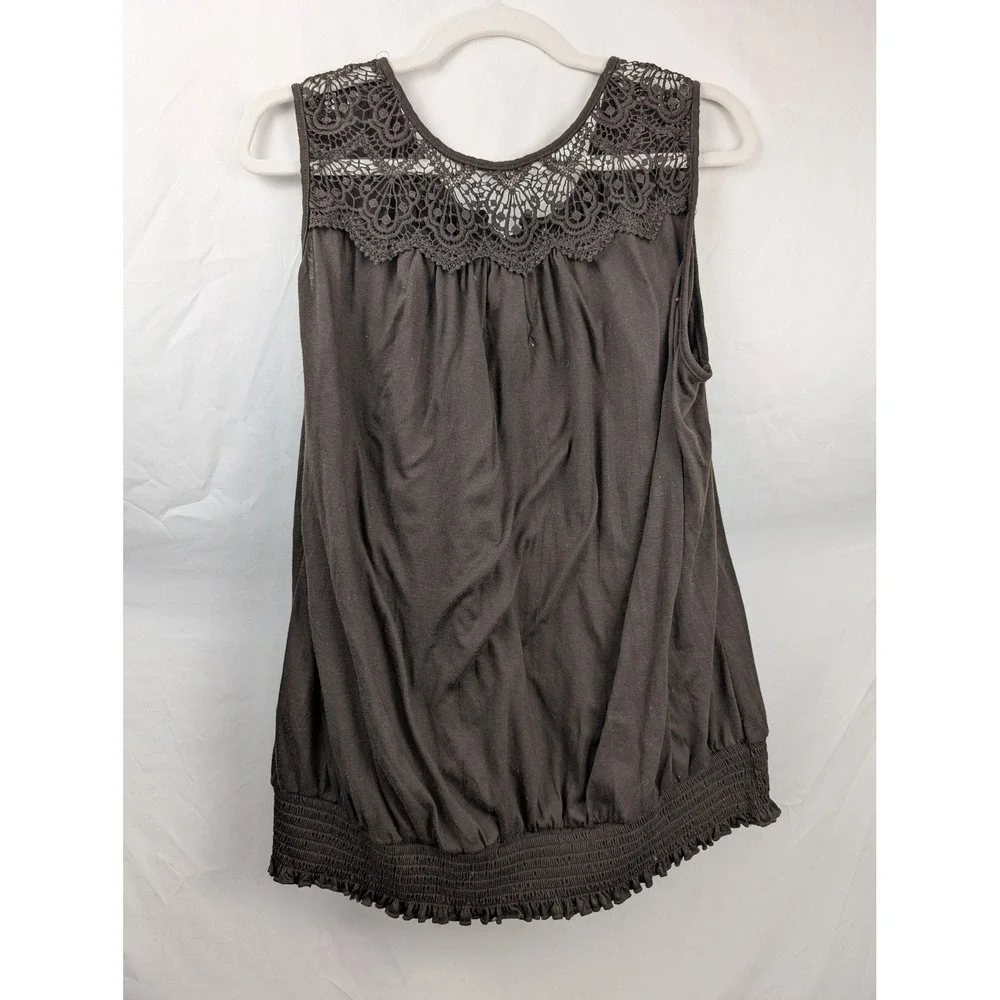 Y2K Lace Up Smocked Tank Size 2X Chocolate Brown Crochet Back Grunge Festival‎